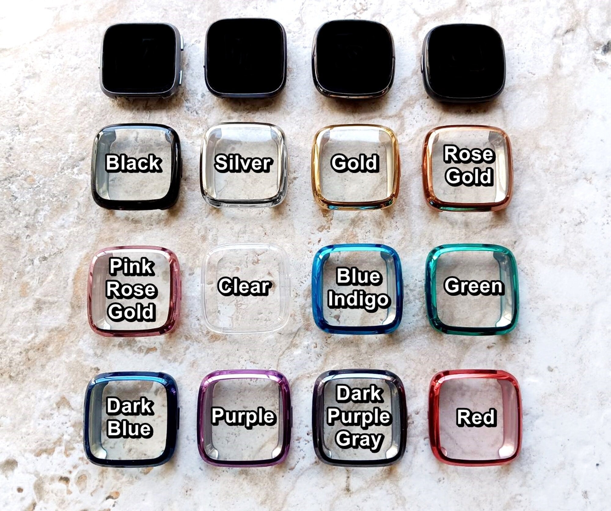 Fitbit Watch Bezel Case Cover for Versa 2 3 4 and Sense 1 2 Smartwatches Soft Slim Protective Bumper Frame with Built in Screen Protector